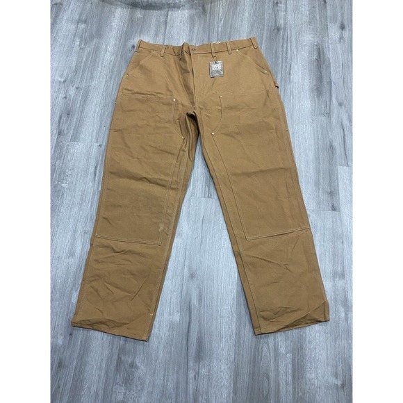 Vintage NWT Carhartt Double Knee Carpenter Jeans Pants 44x34 Made In USA Brown - Picture 2 of 11